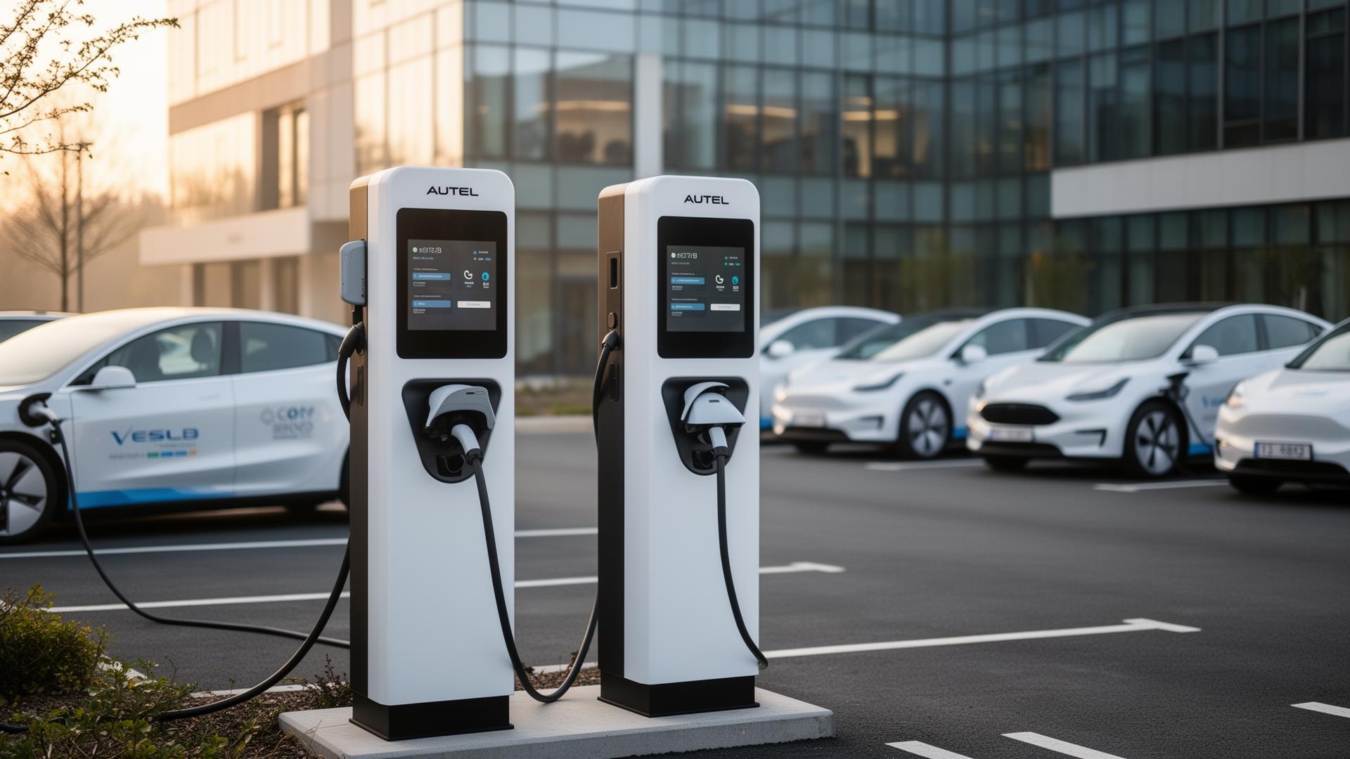 Bedrijfsparking van Van Genechten Packaging met laadpunten en elektrische bedrijfswagens