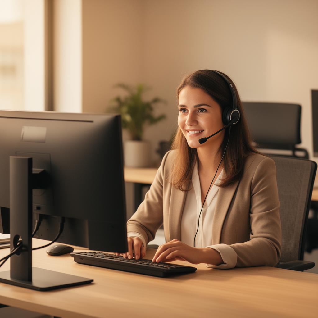 Blulinc support-medewerker met headset aan het werk